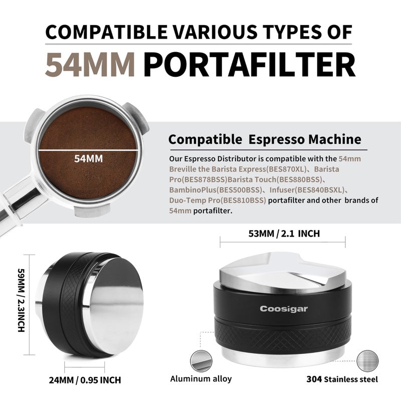 Coosigar 54Mm Coffee Distributor And Tamper,Dual Head Coffee Leveler Fits For Breville 54Mm Portafilter,Professional Espresso Hand Tamper. - Image 3